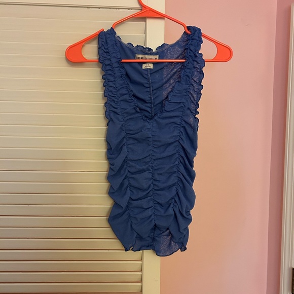 Blue Ruched Mesh Top - Picture 2 of 4